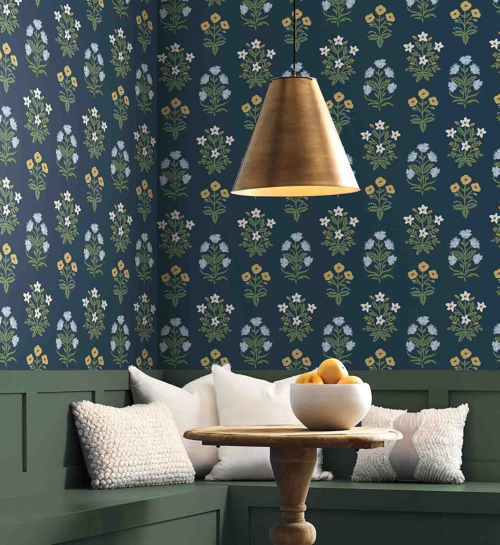Mughal Rose Wallpaper - Navy