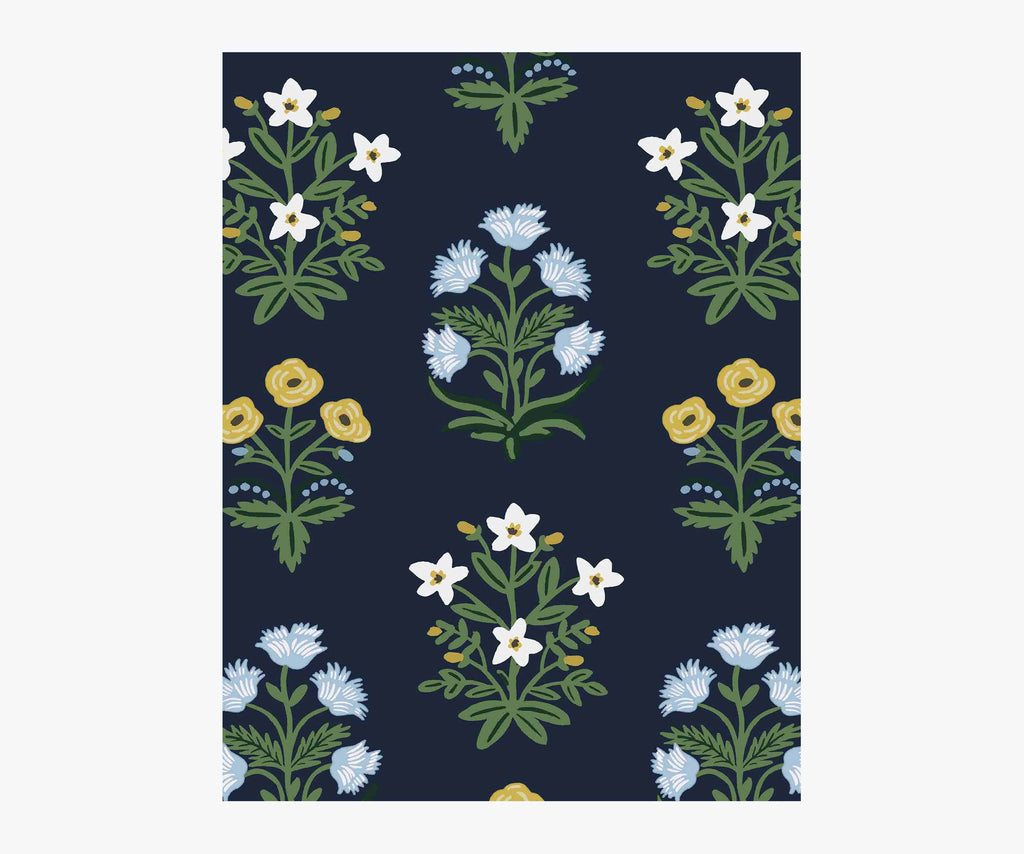 Mughal Rose Wallpaper Sample - Navy