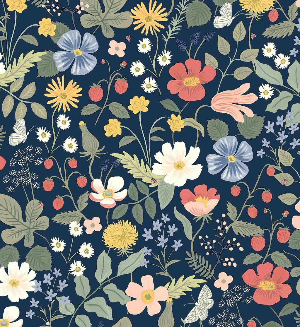 Strawberry Fields Wallpaper - Navy