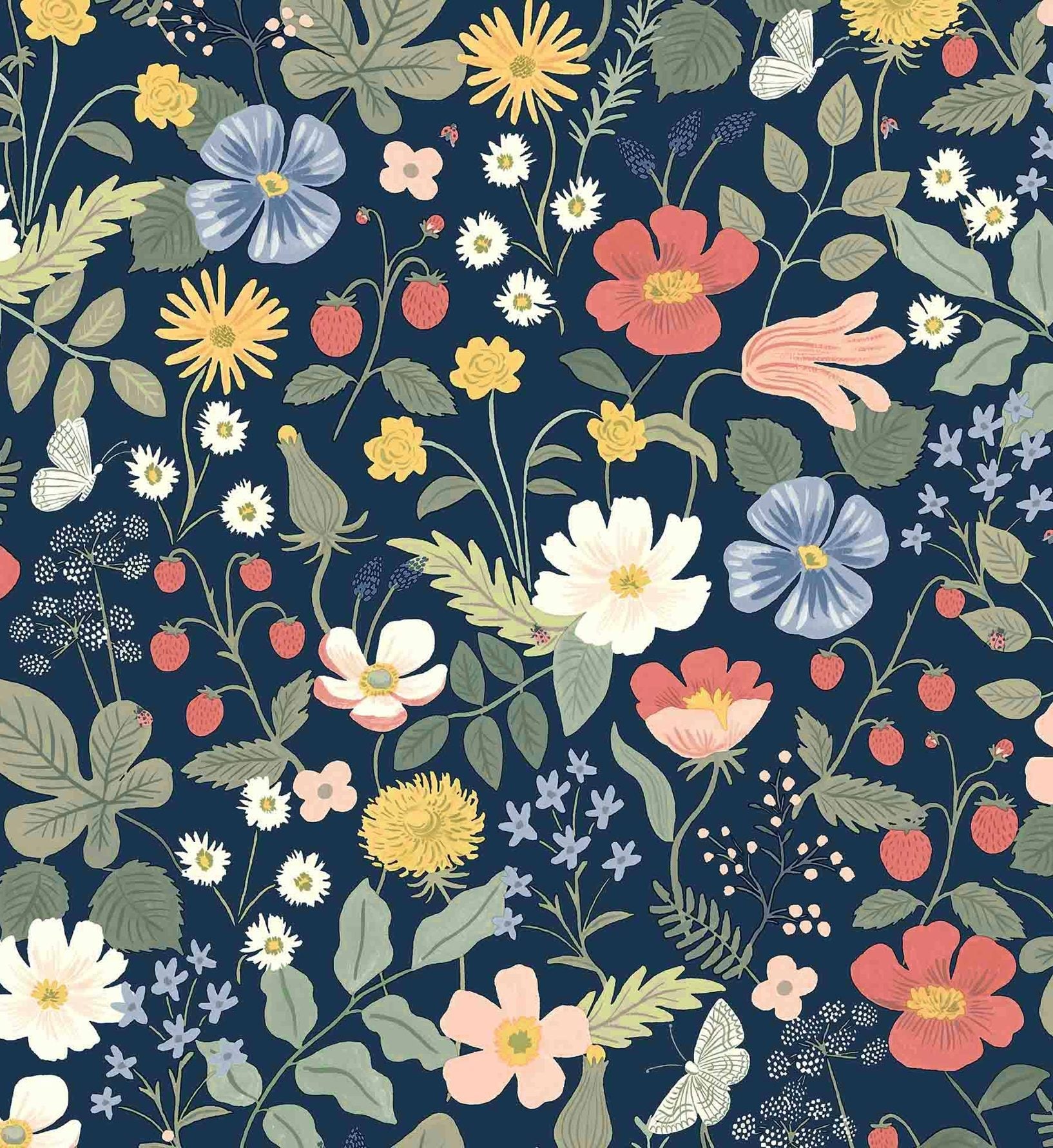 Strawberry Fields Wallpaper - Navy