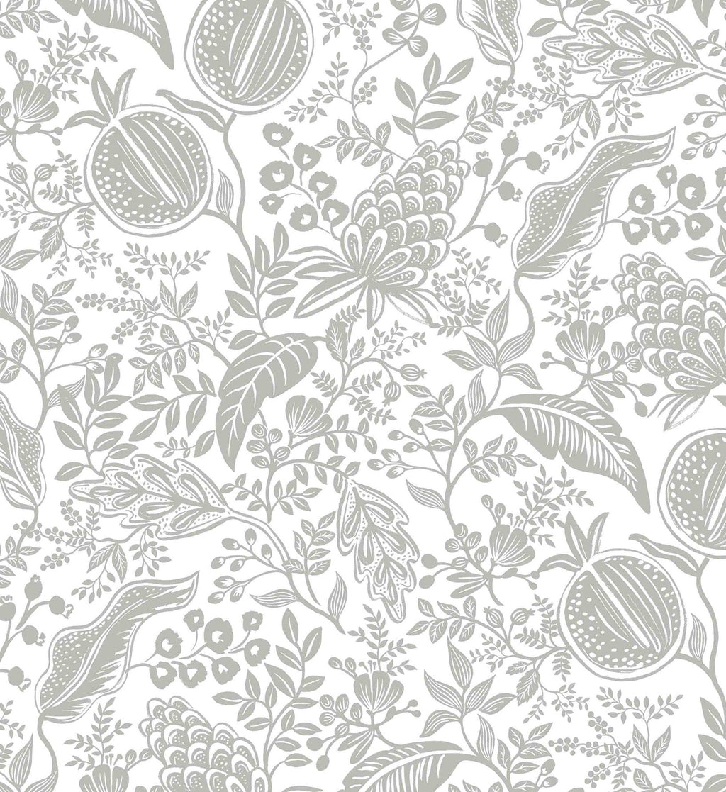 Pomegranate Wallpaper - White & Metallic Silver