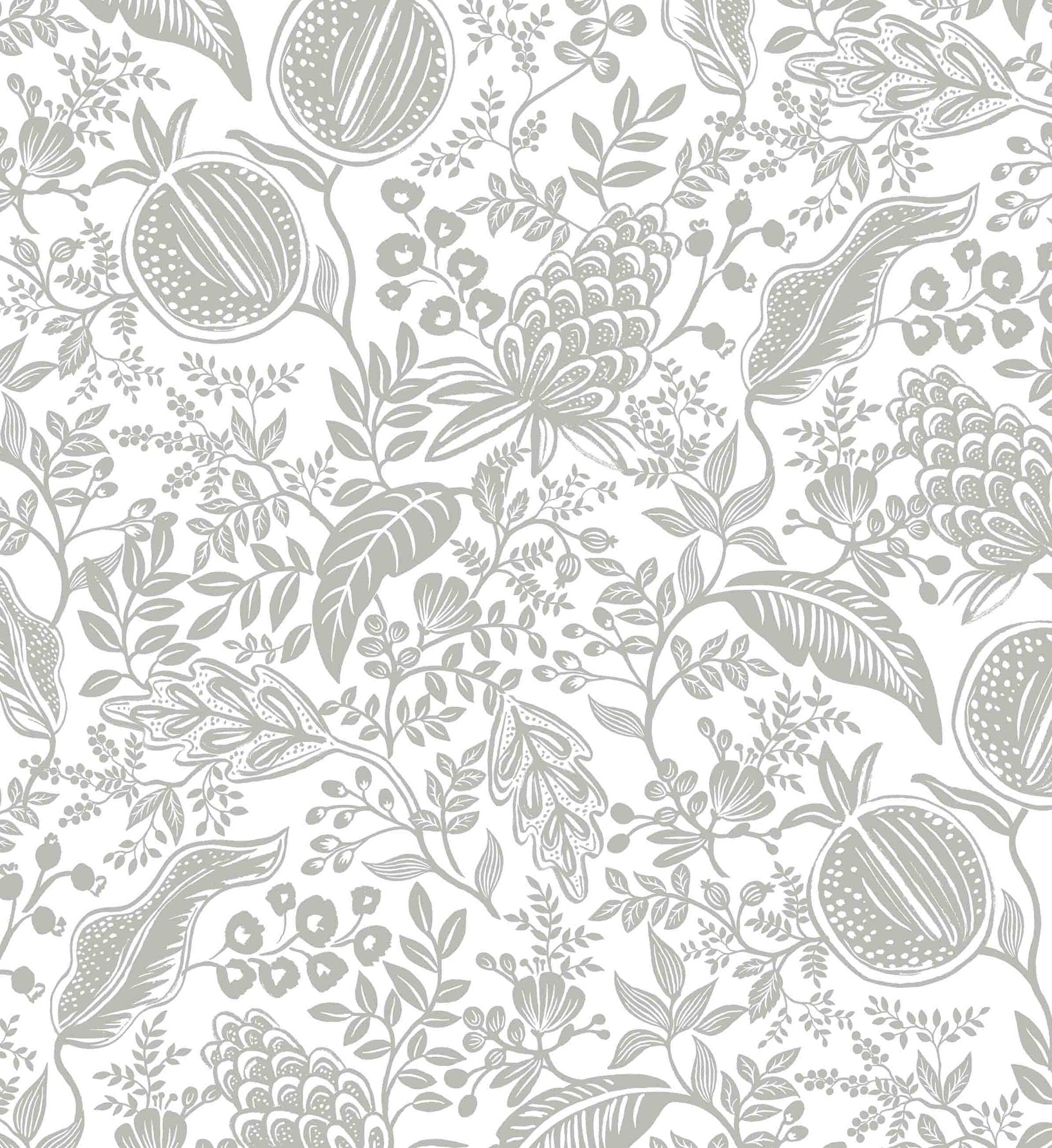 Pomegranate Wallpaper - White & Metallic Silver