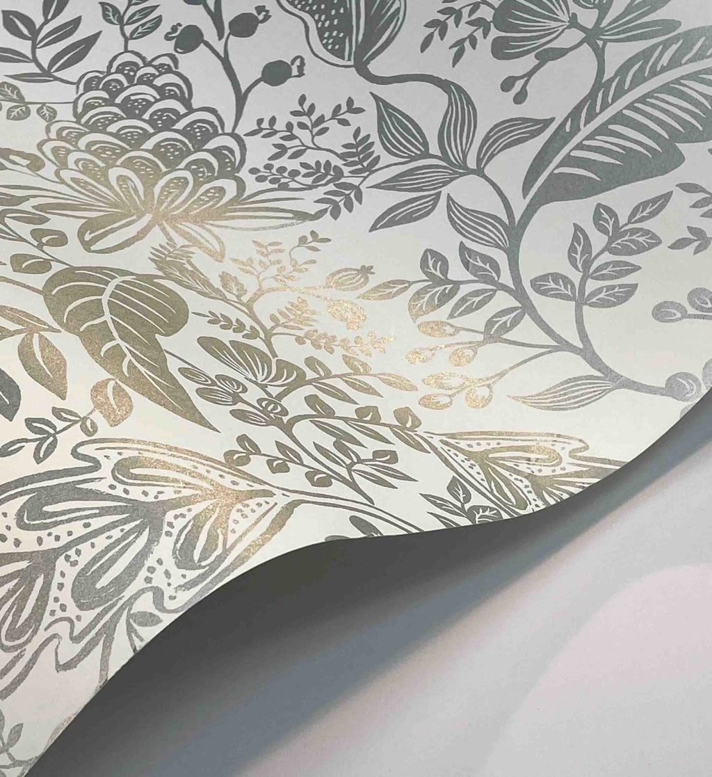 Pomegranate Wallpaper - White & Metallic Silver