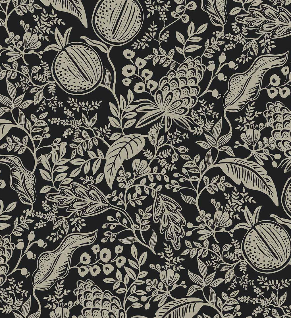 Pomegranate Wallpaper - Black & Linen