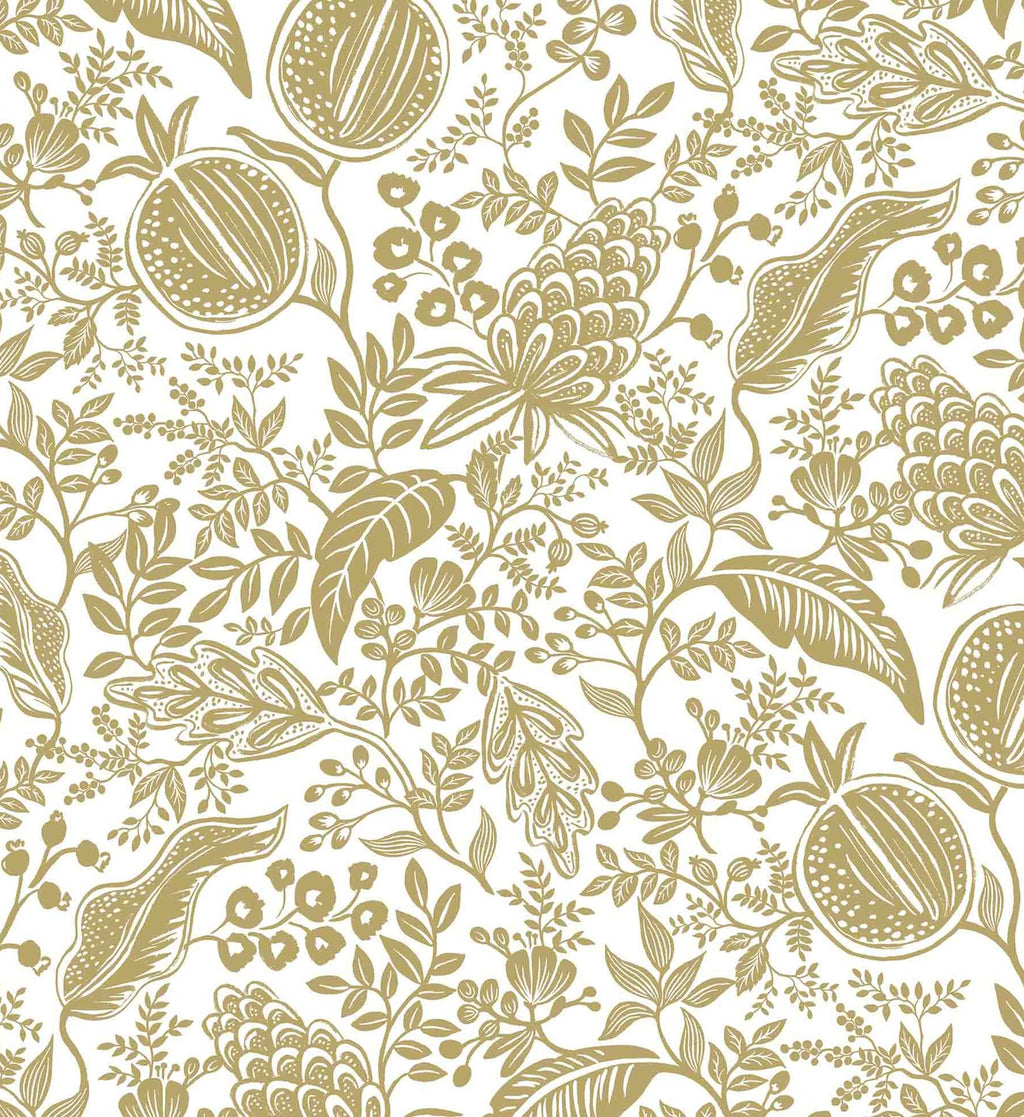 Pomegranate Wallpaper - White & Metallic Gold