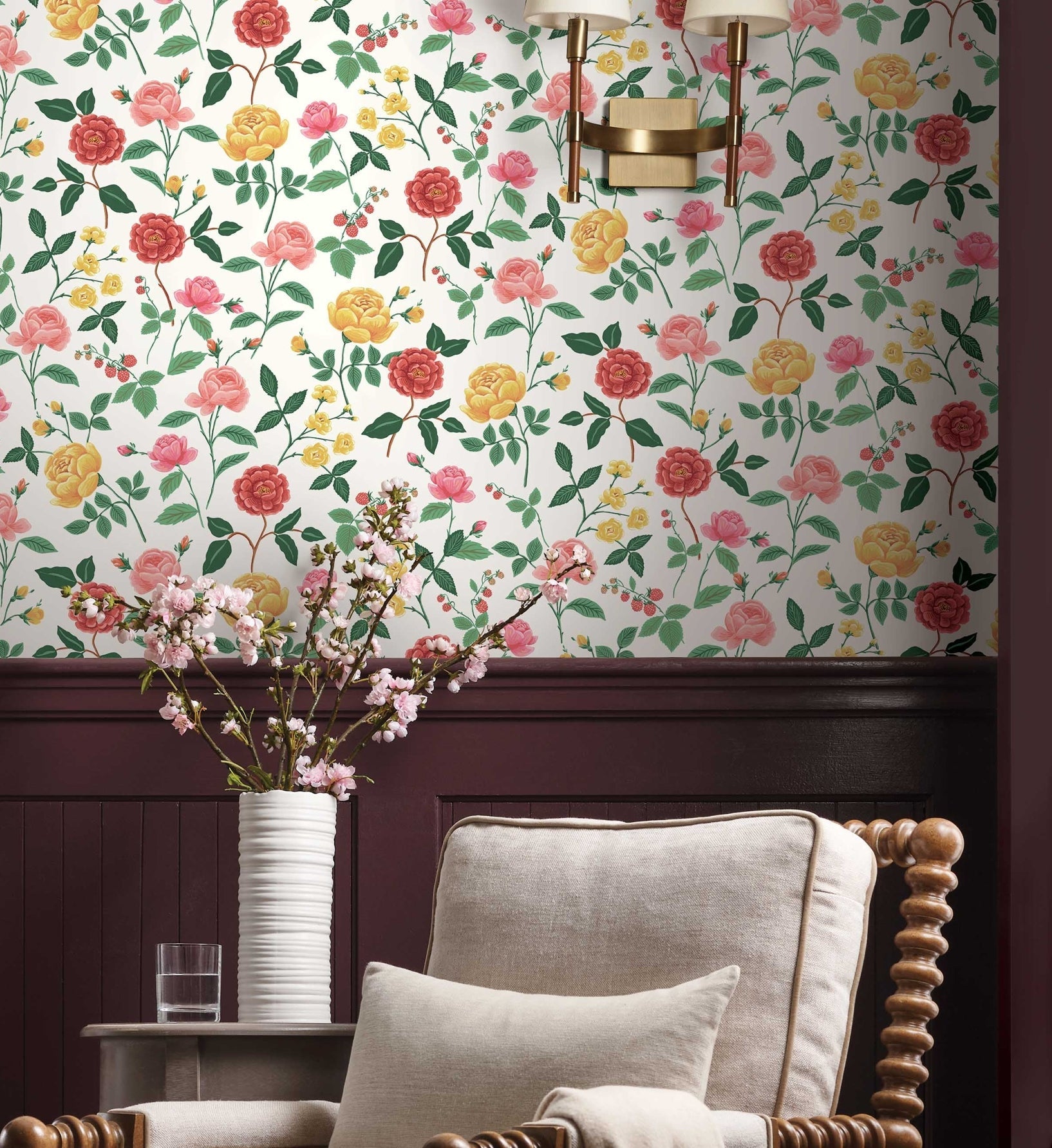 Roses Wallpaper - White & Blush