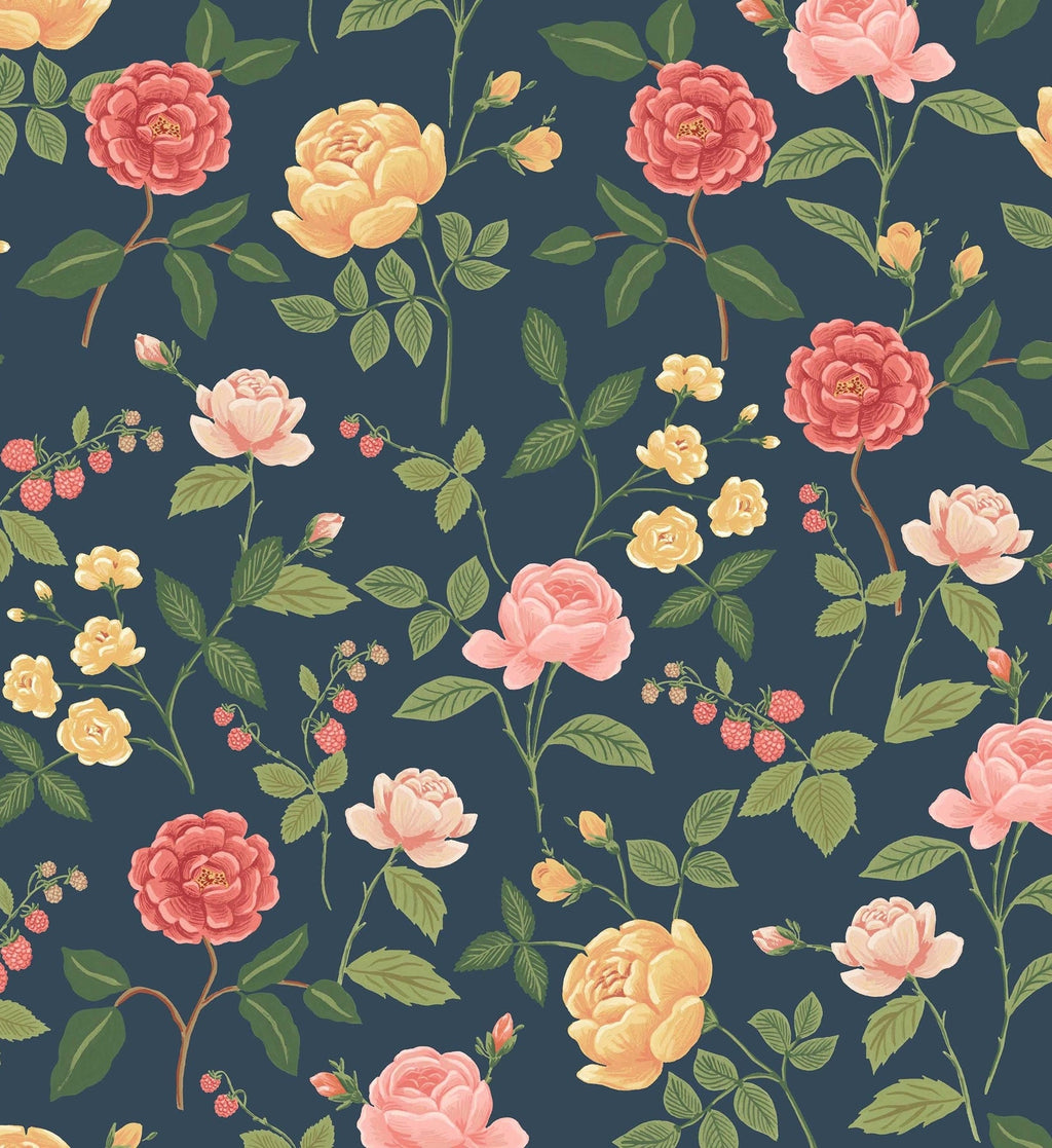 Roses Wallpaper - Navy