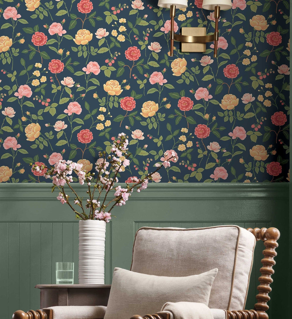 Roses Wallpaper - Navy