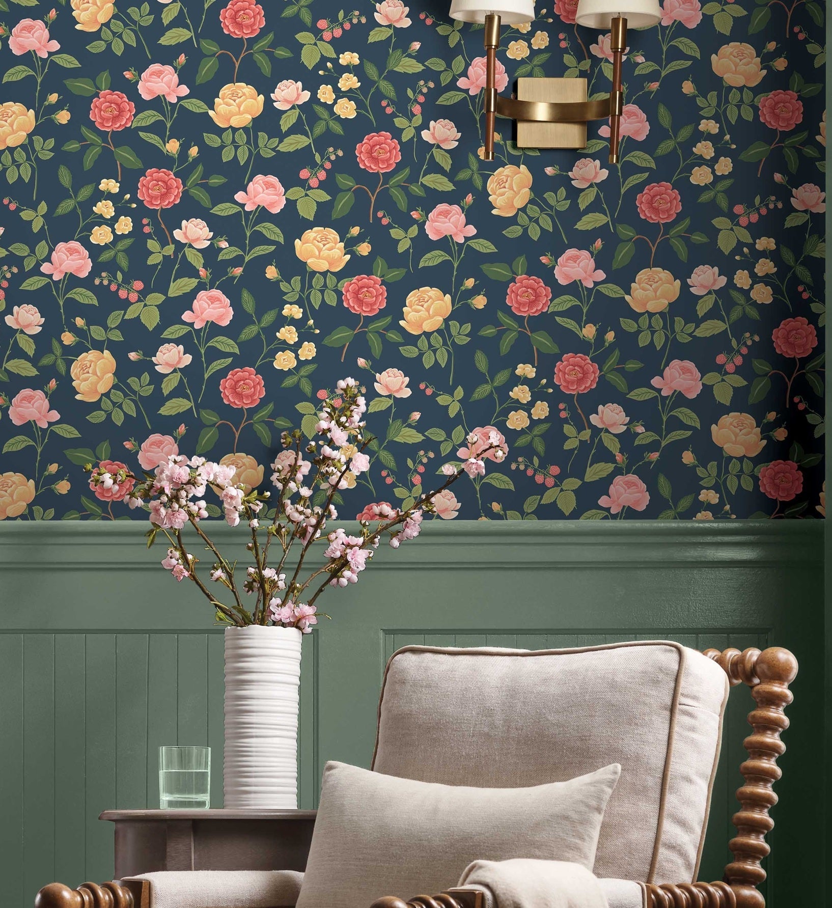 Roses Wallpaper - Navy