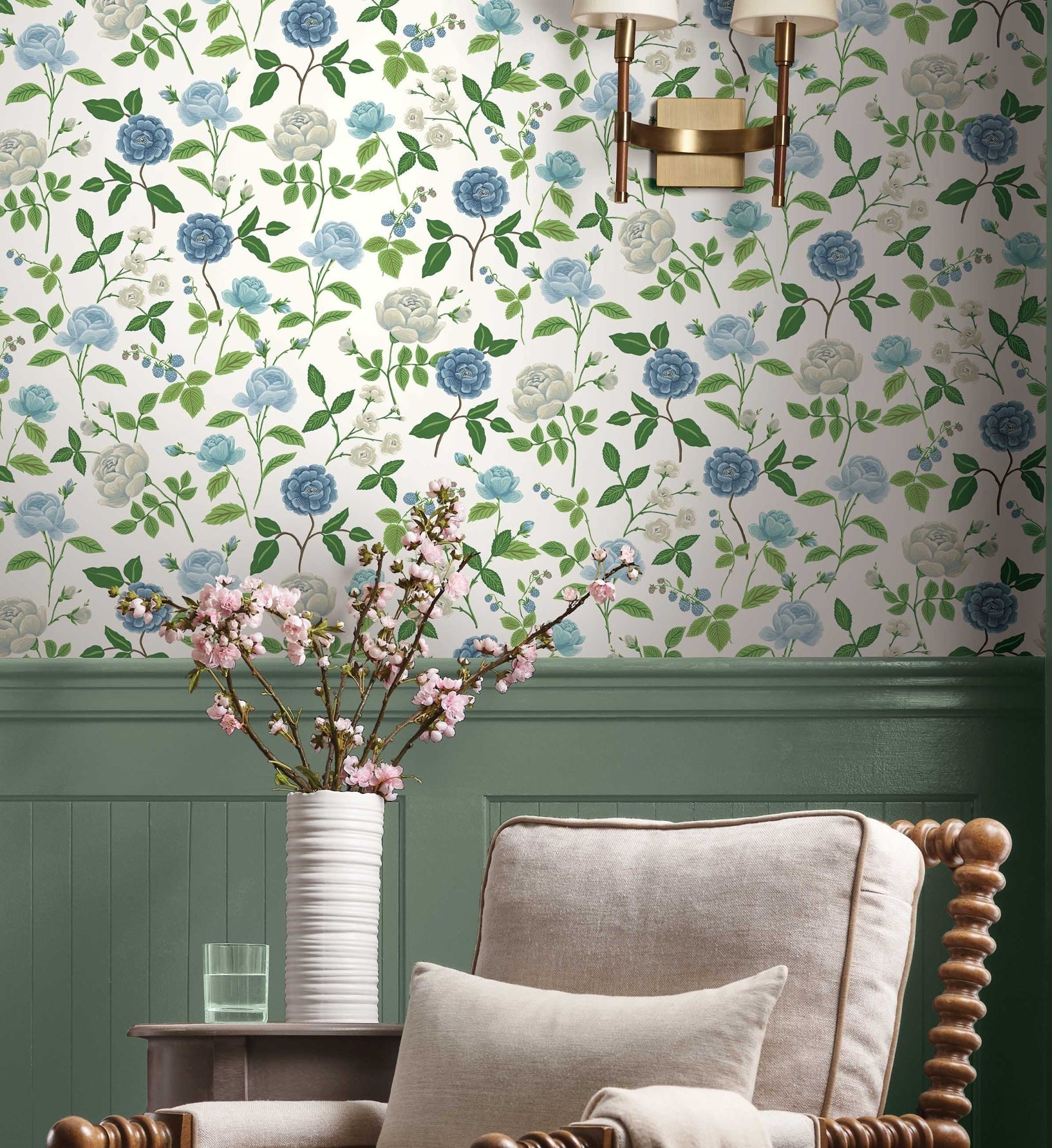 Roses Wallpaper - White & Blue