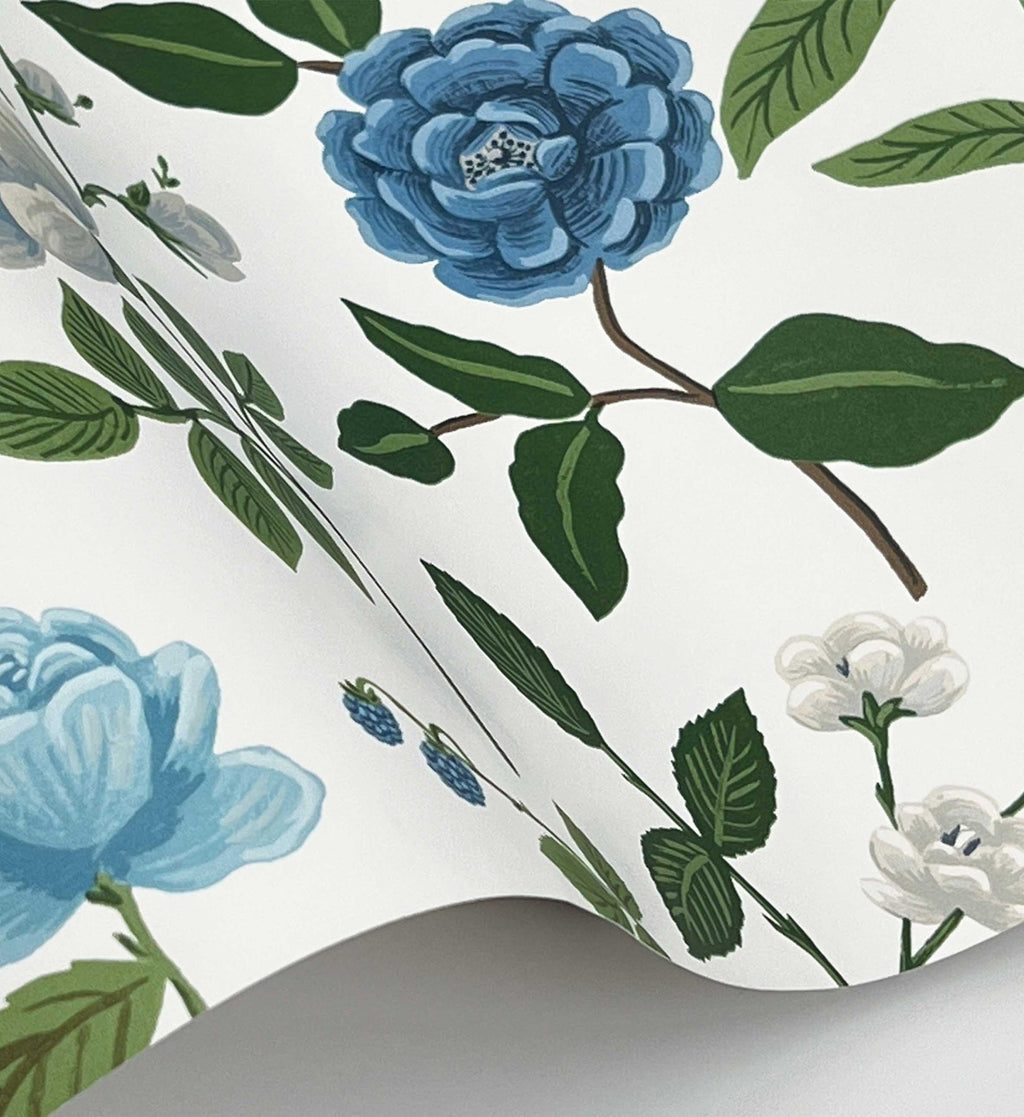 Roses Wallpaper - White & Blue