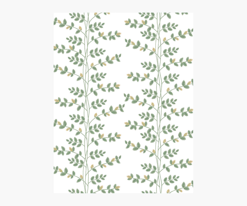 Climbing Vines Wallpaper Sample - White & Metallic Gold