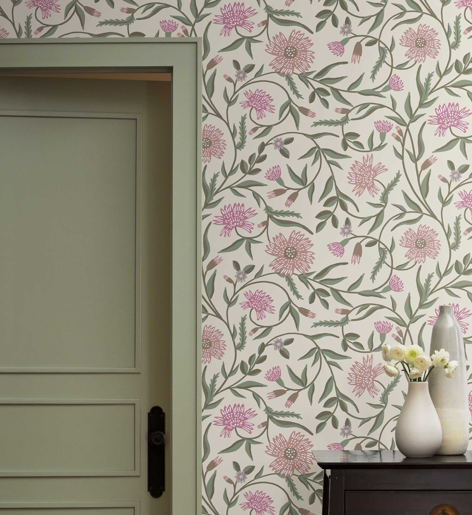Aster Wallpaper - Linen & Rose