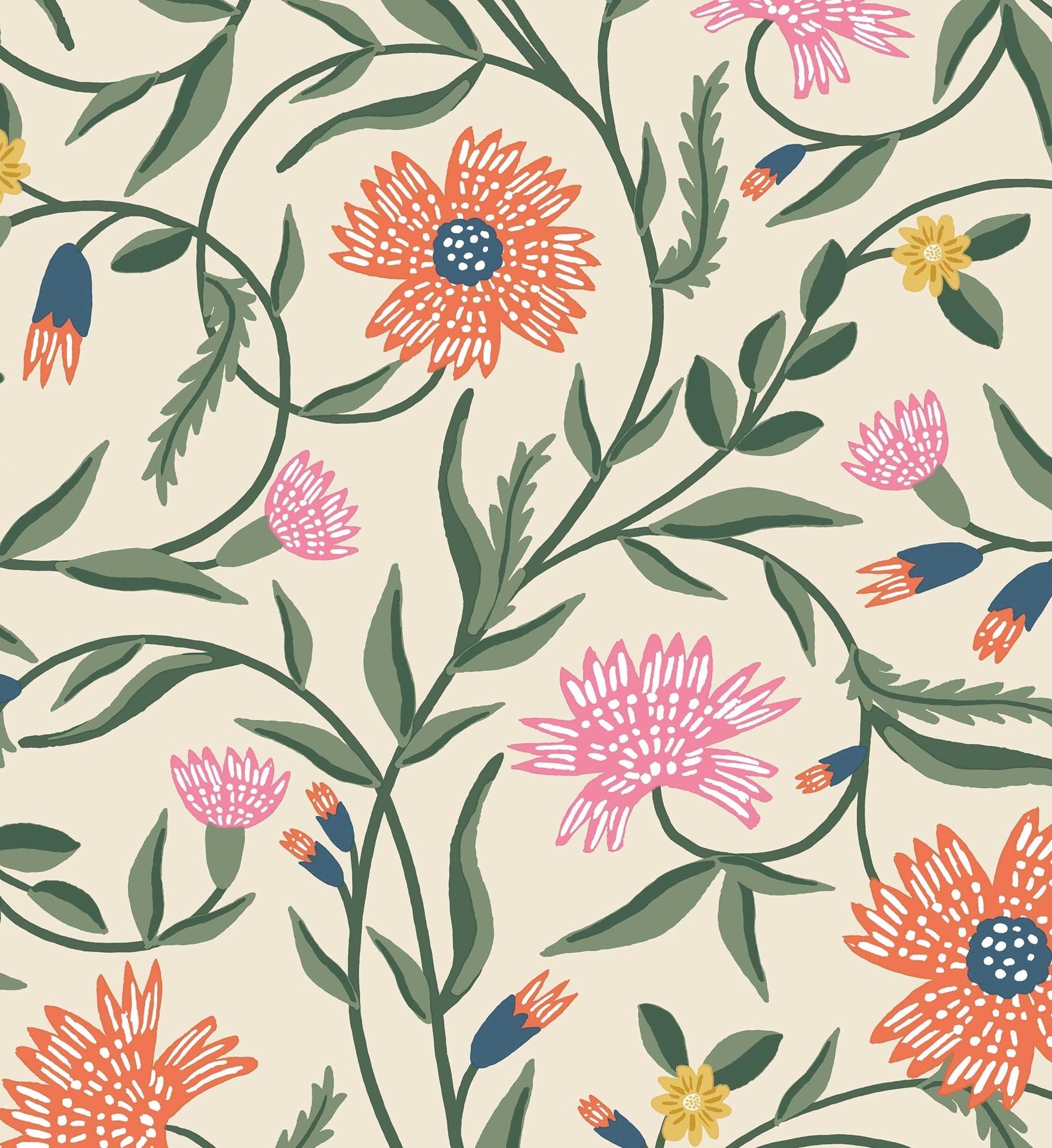 Aster Wallpaper - Linen & Coral