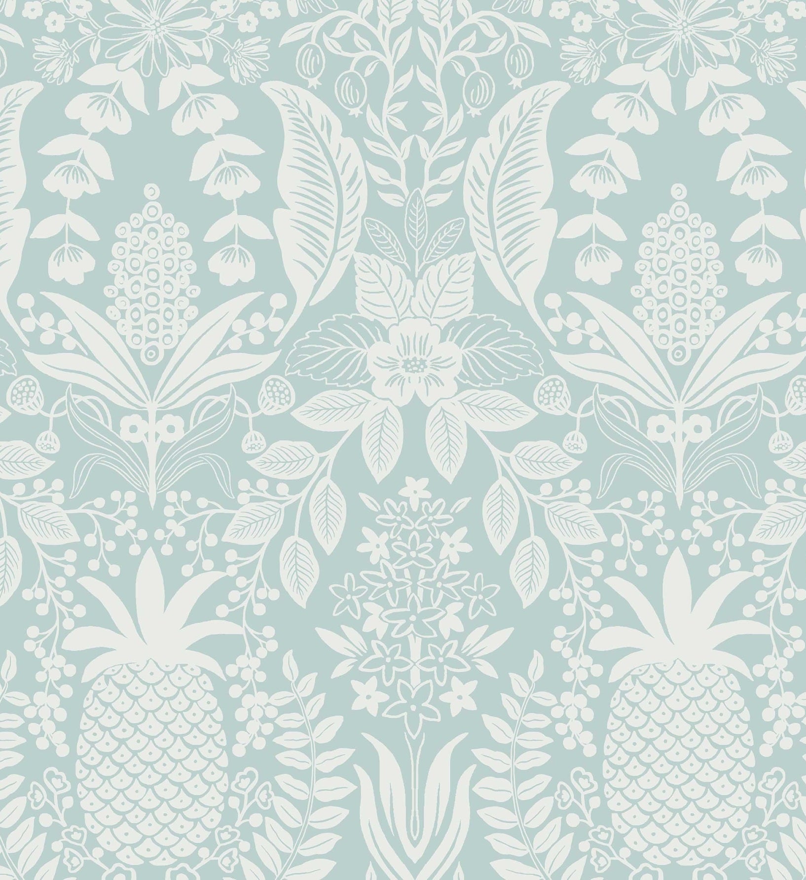 Pineapple Damask Wallpaper - Light Blue