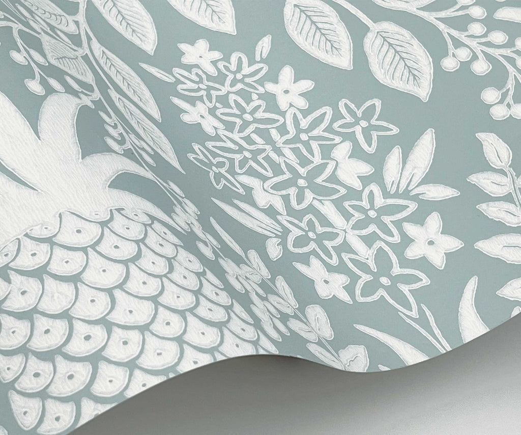 Pineapple Damask Wallpaper Sample - Light Blue