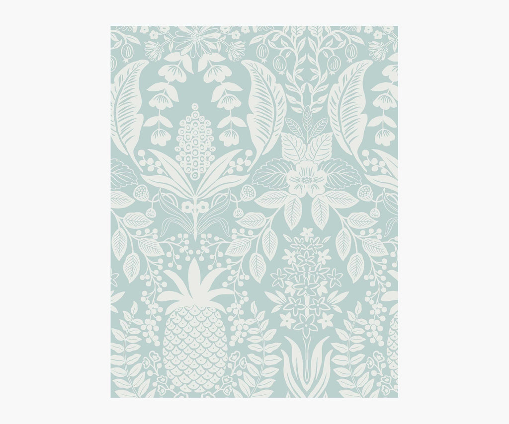Pineapple Damask Wallpaper Sample - Light Blue