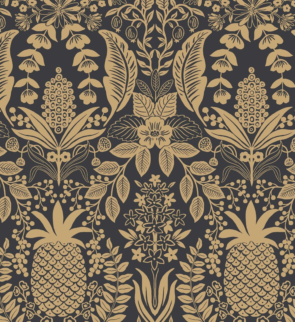 Pineapple Damask Wallpaper - Black & Gold