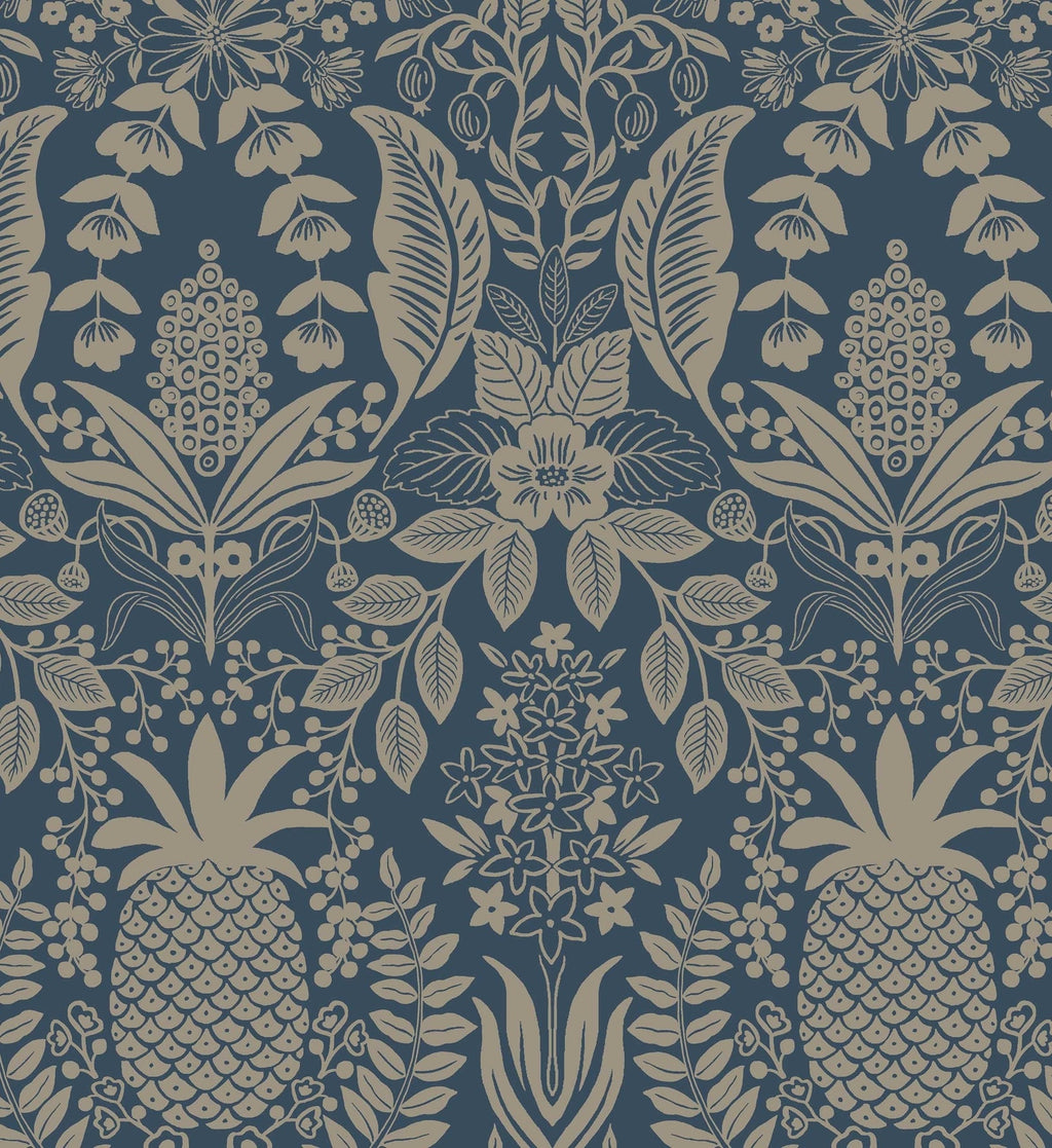 Pineapple Damask Wallpaper - Navy
