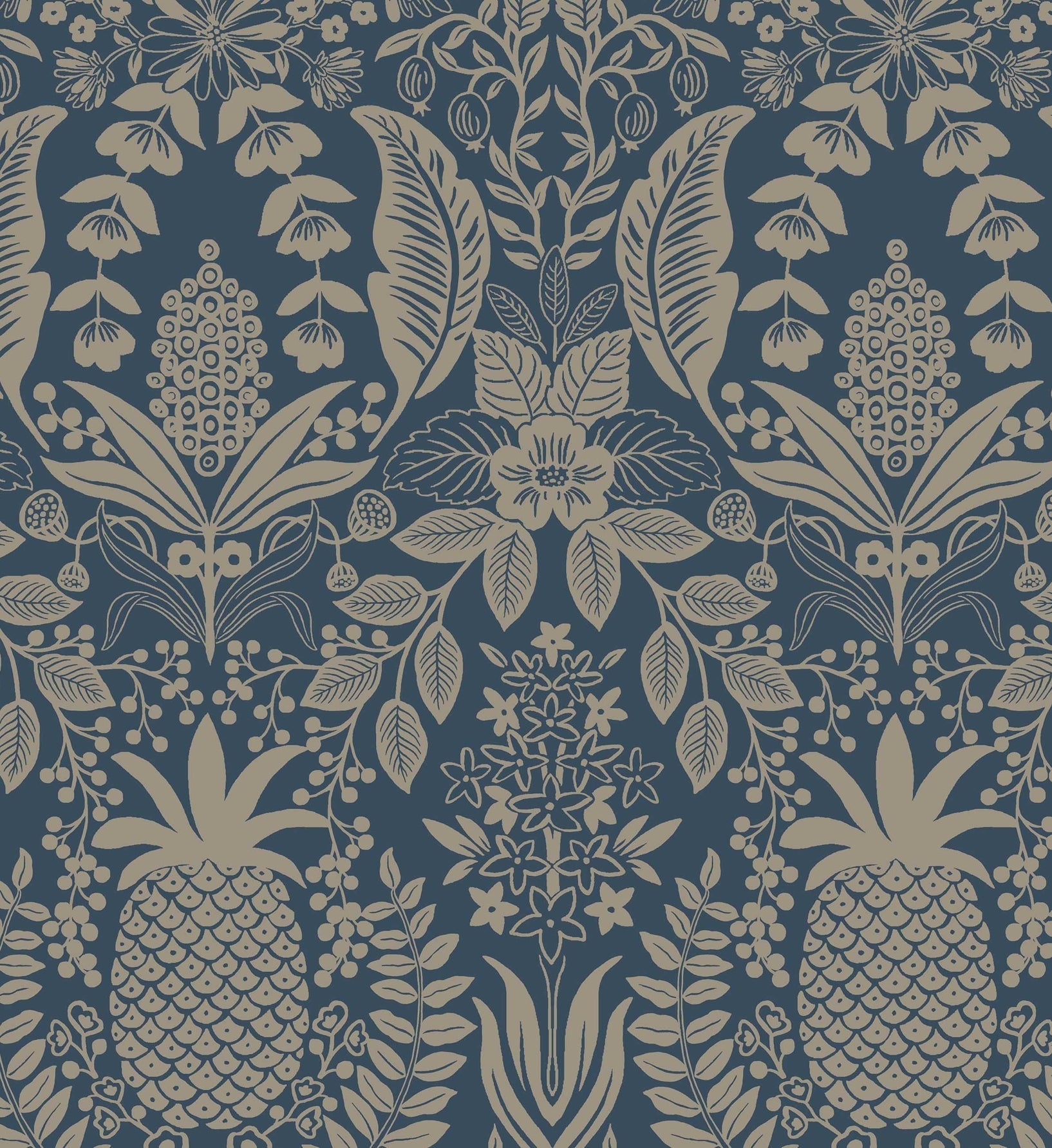 Pineapple Damask Wallpaper - Navy
