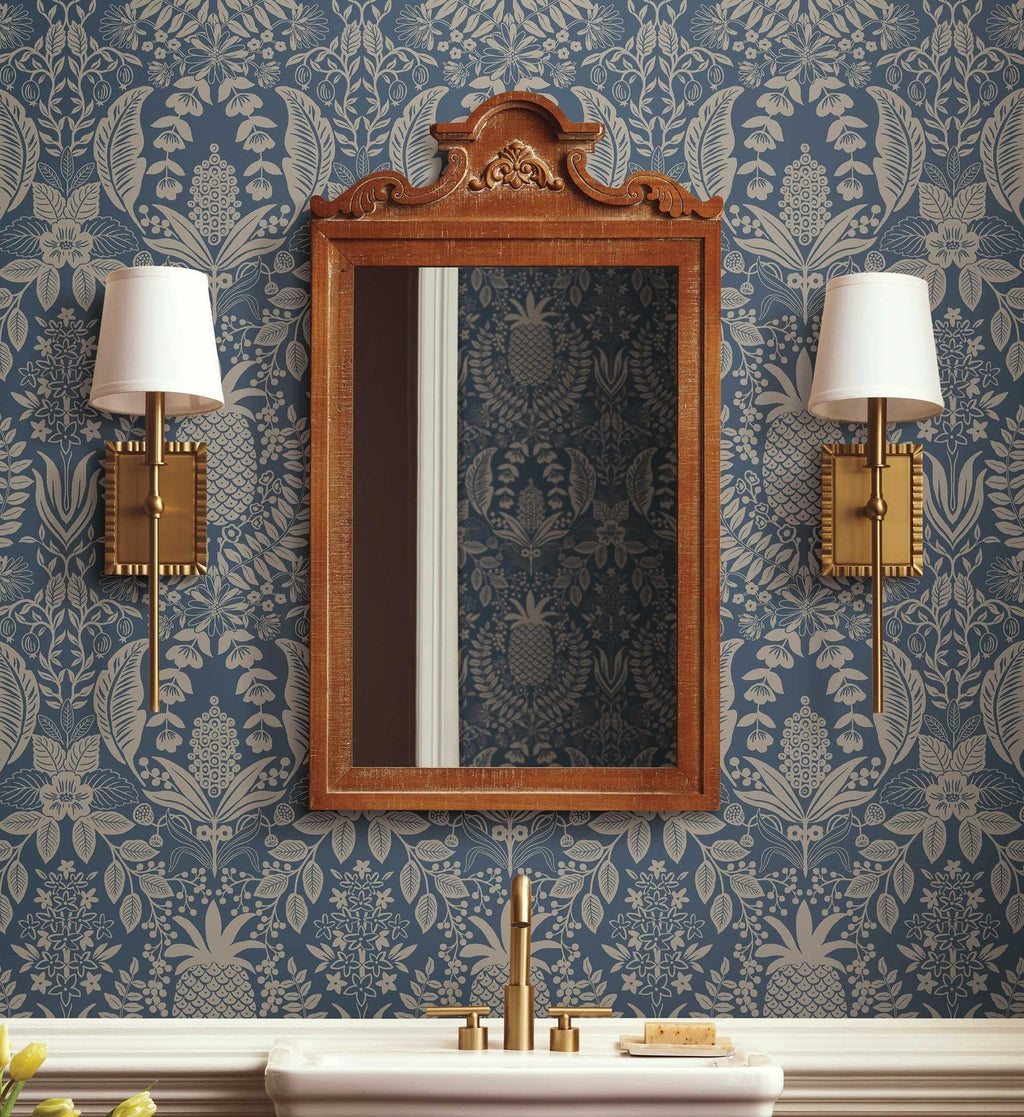 Pineapple Damask Wallpaper - Navy