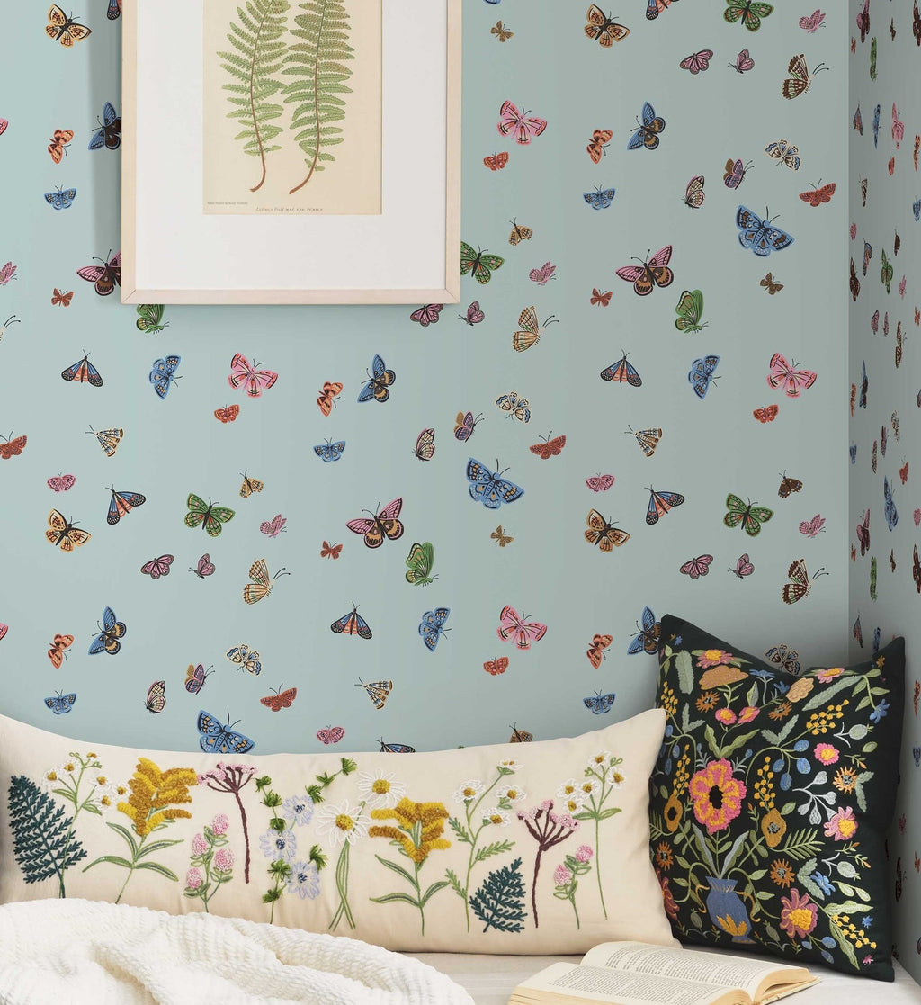 Butterfly House Wallpaper - Light Blue