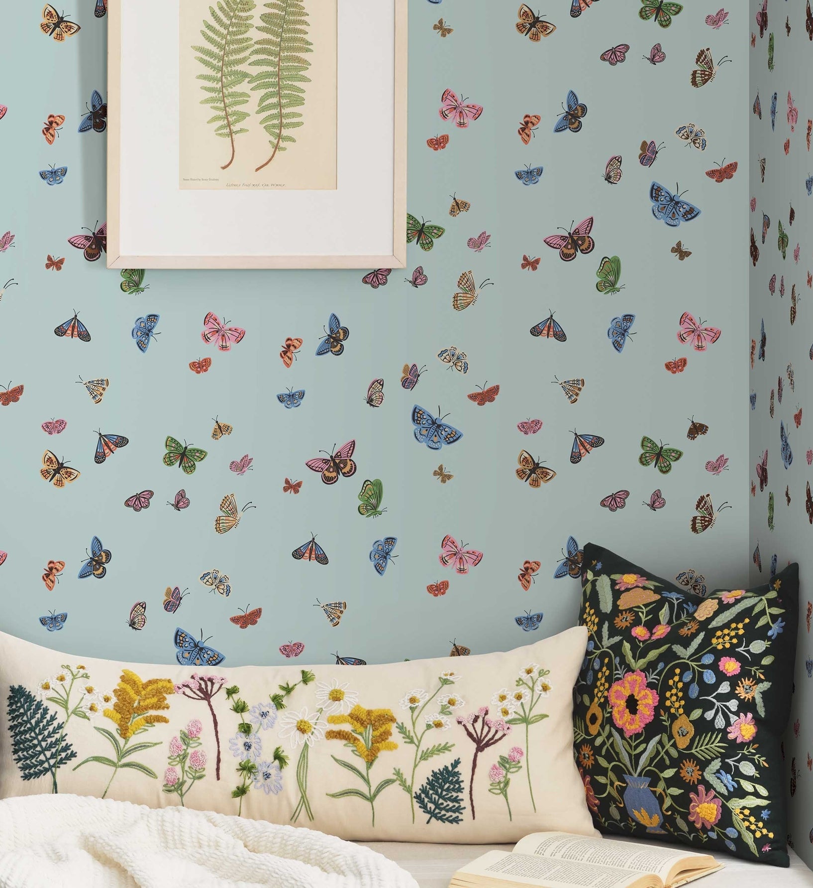 Butterfly House Wallpaper - Light Blue
