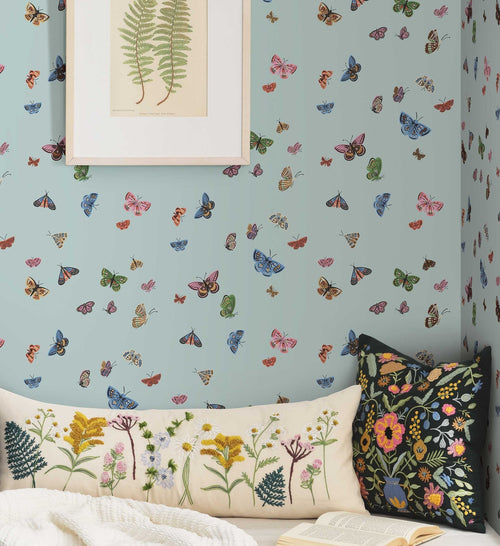 Butterfly House Wallpaper - Light Blue