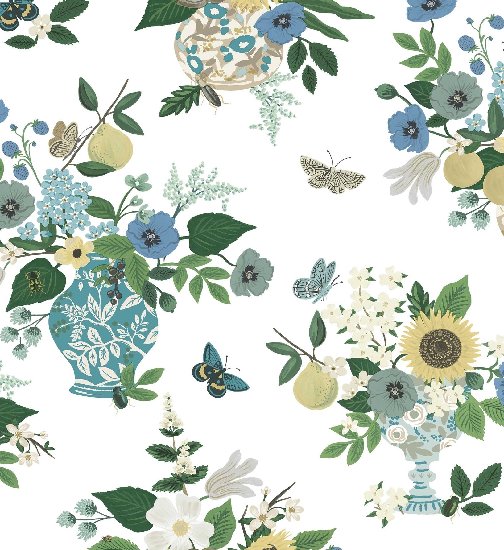 Flower Studies Wallpaper - Blue Multi