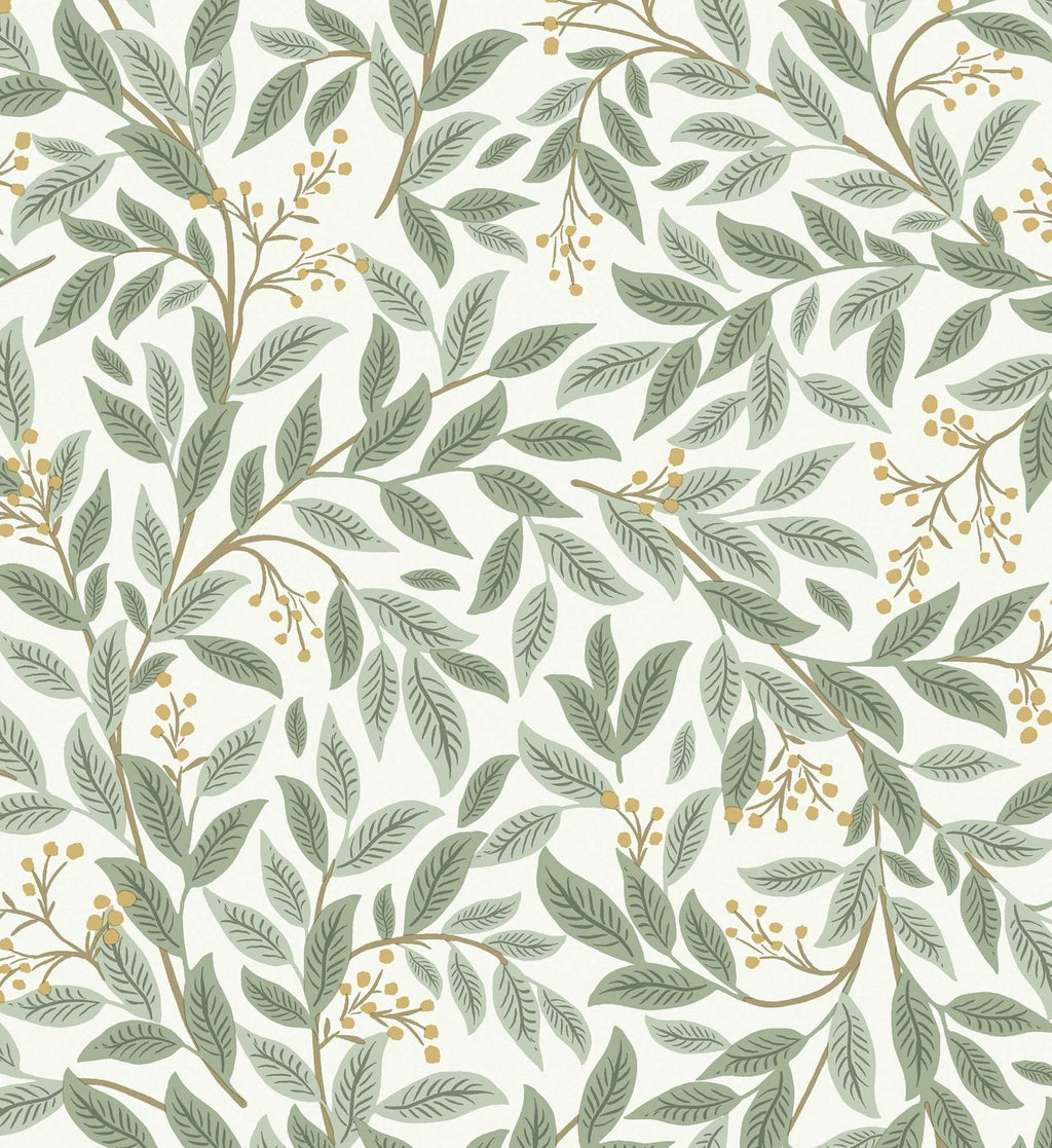 Willowberry Wallpaper - Sage & White