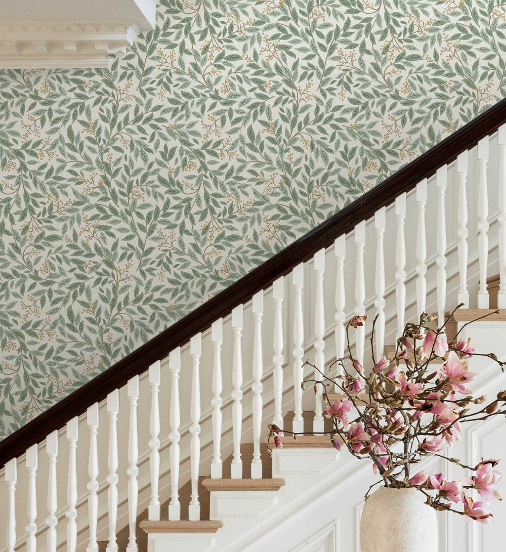 Willowberry Wallpaper - Sage & White