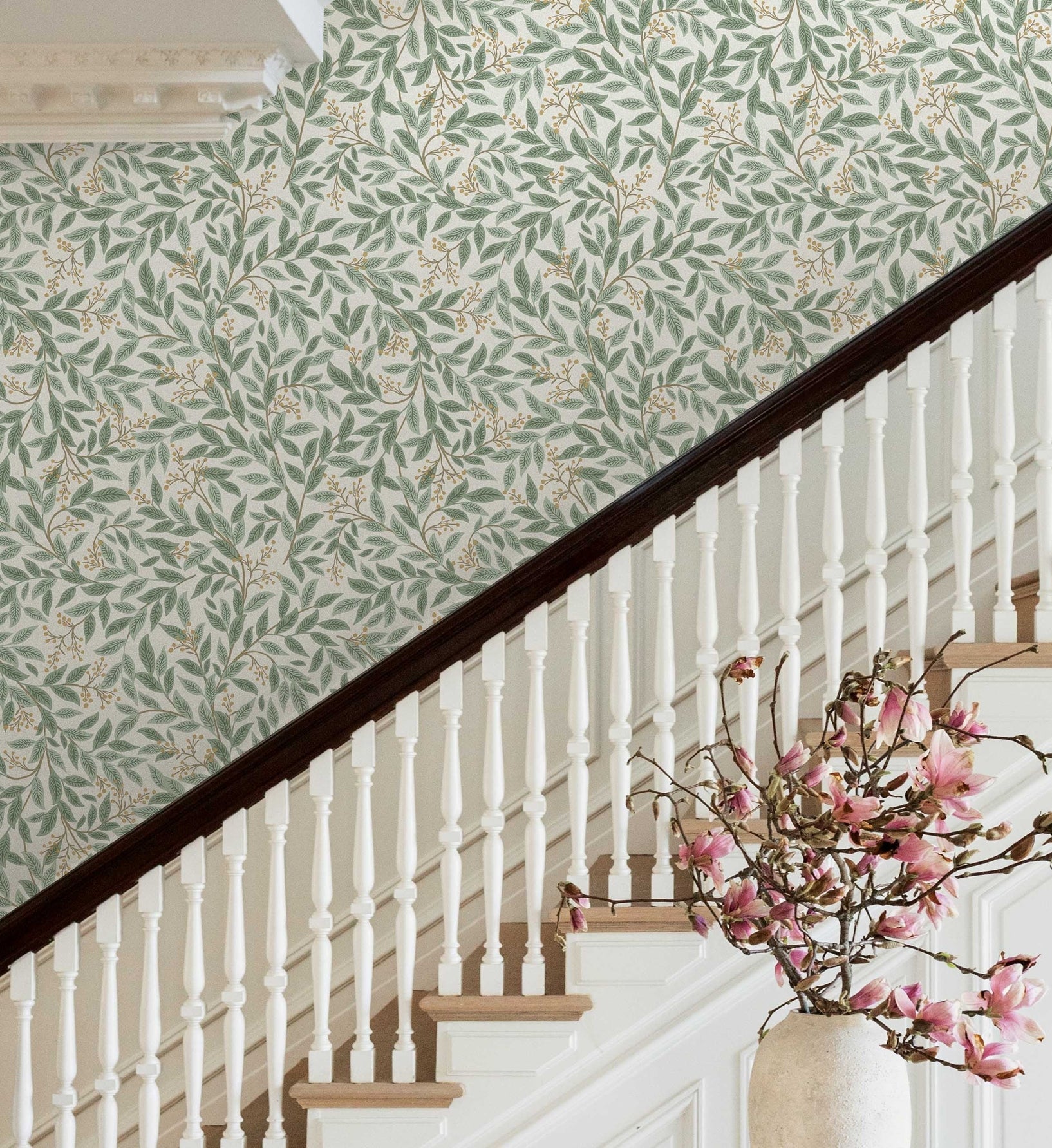 Willowberry Wallpaper - Sage & White