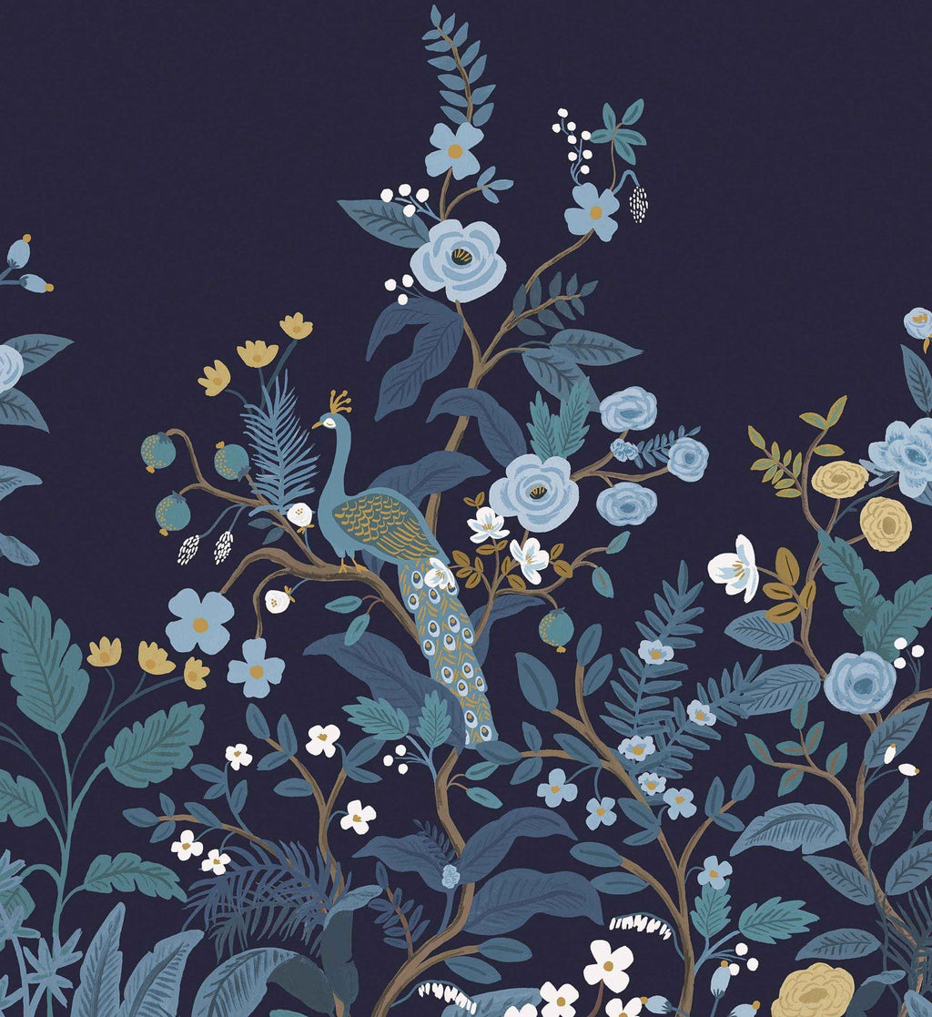 Peacock Wallpaper Mural - Navy
