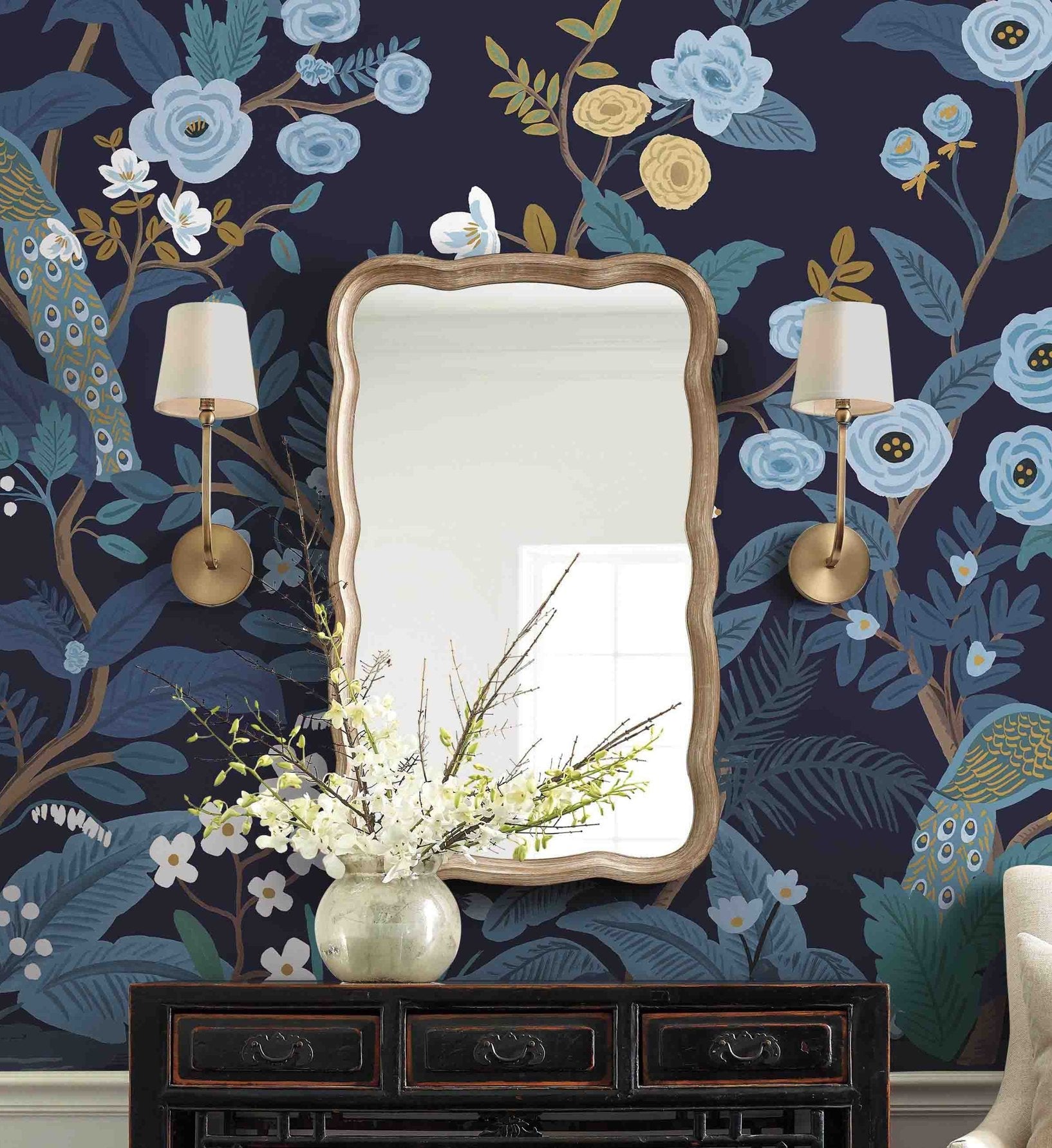Peacock Wallpaper Mural - Navy