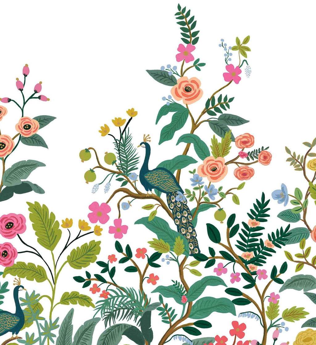 Peacock Wallpaper Mural - White