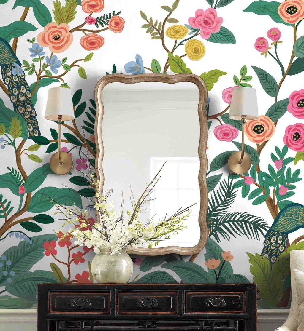 Peacock Wallpaper Mural - White