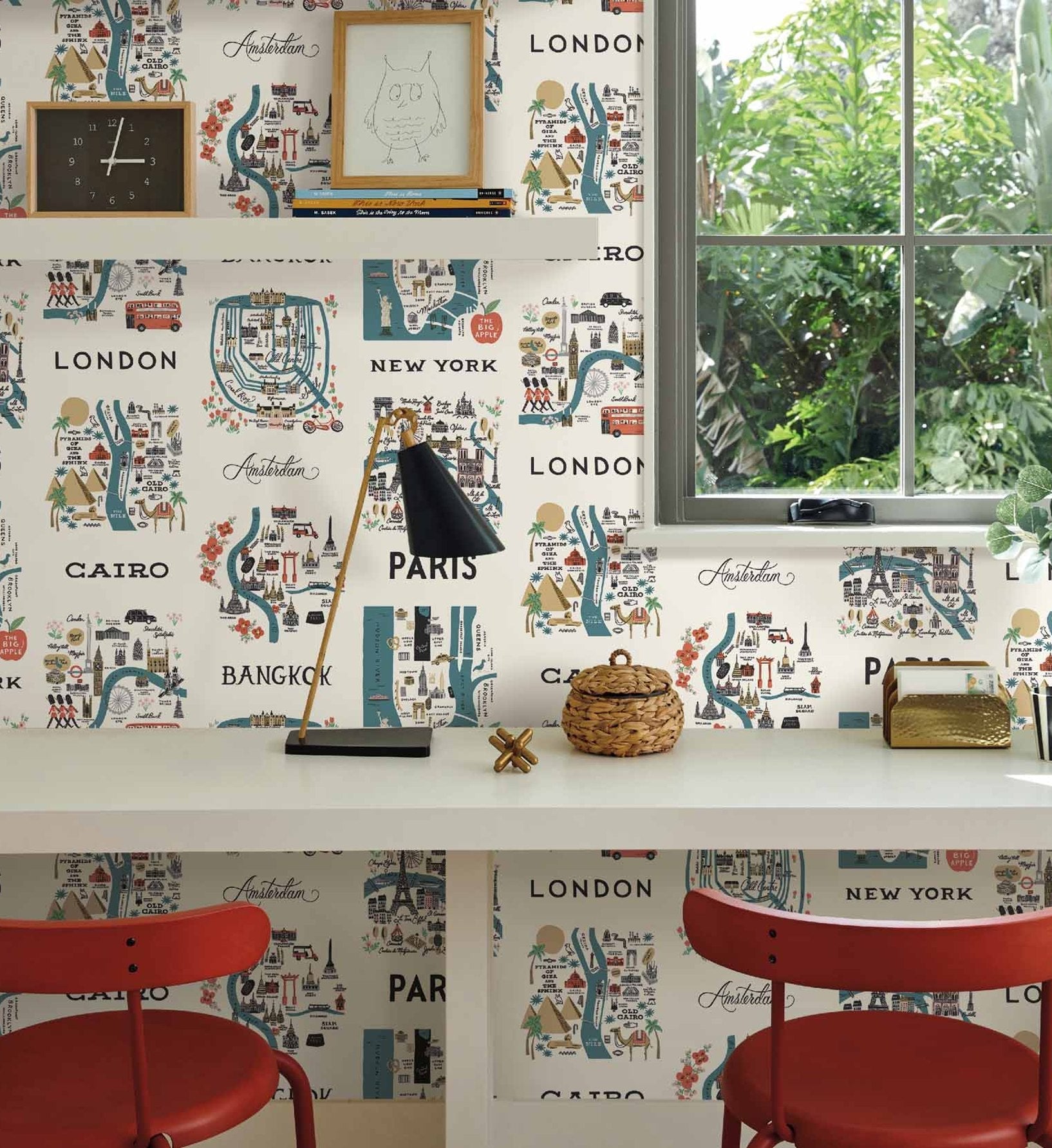 City Maps Peel & Stick Wallpaper - Blue & Red