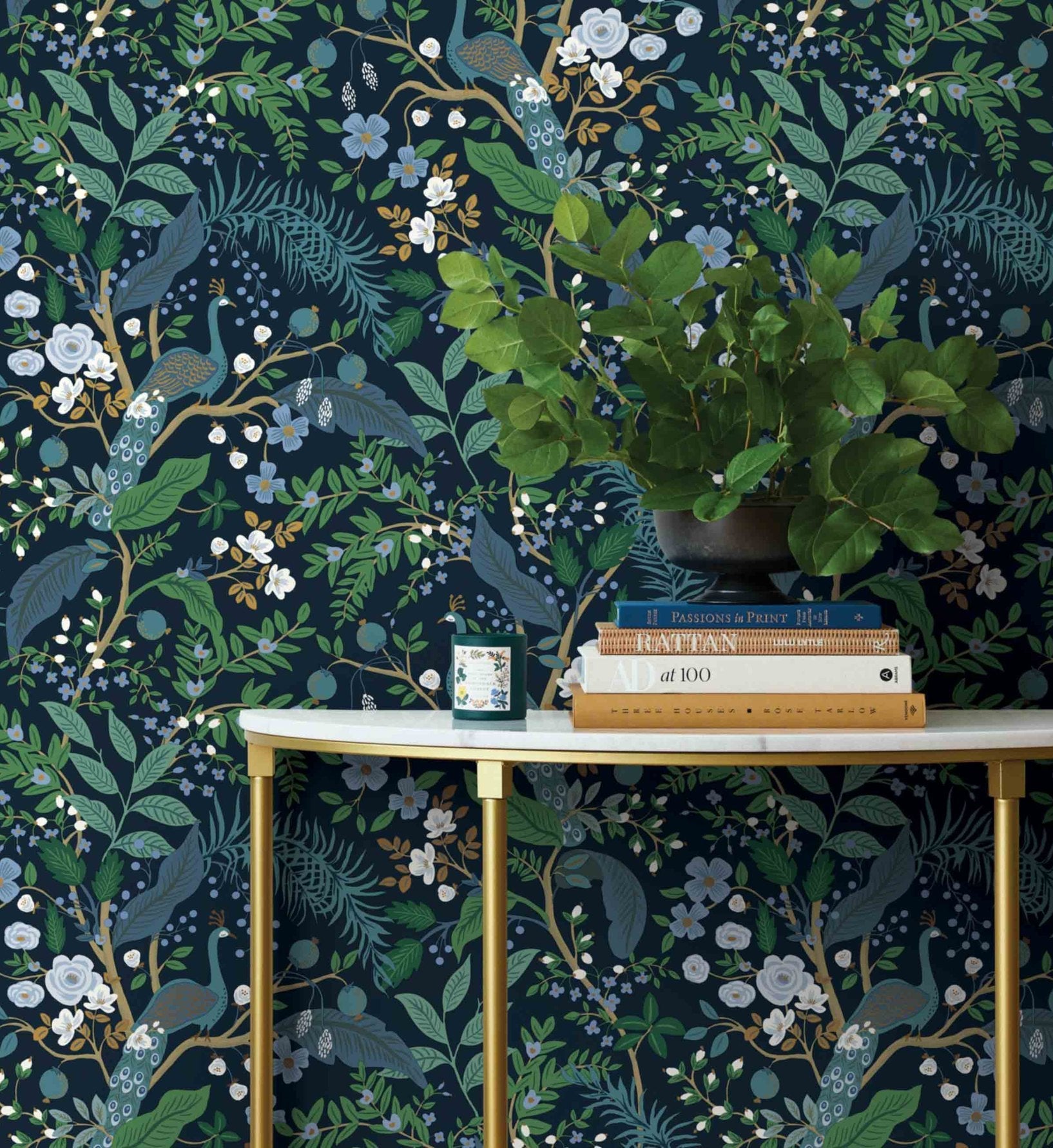 Peacock Garden Peel & Stick Wallpaper - Navy