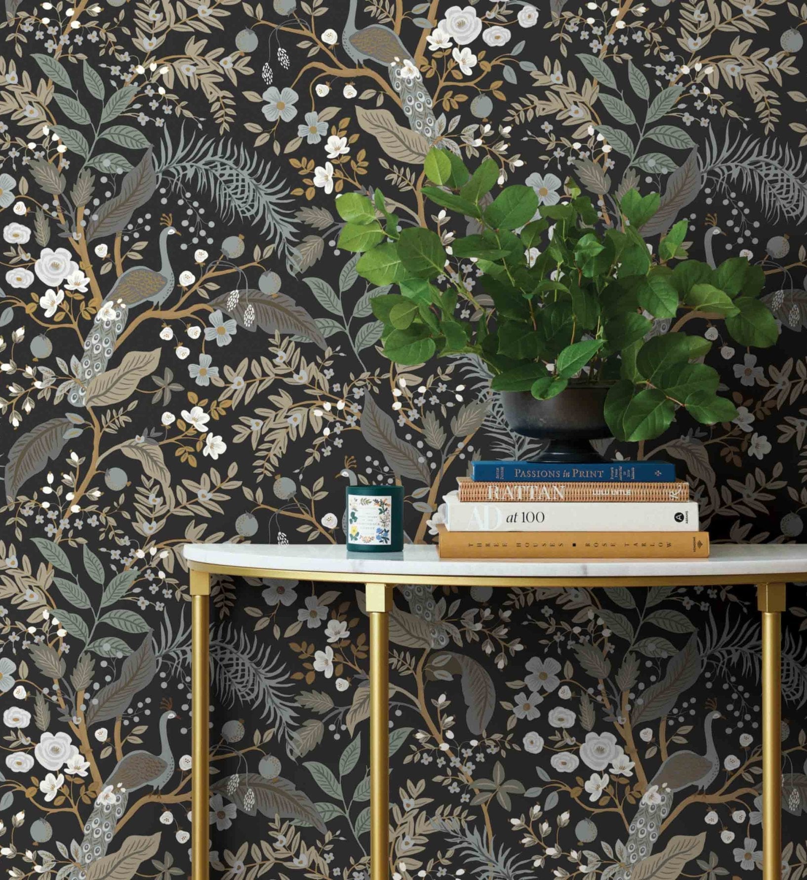 Peacock Garden Peel & Stick Wallpaper - Black