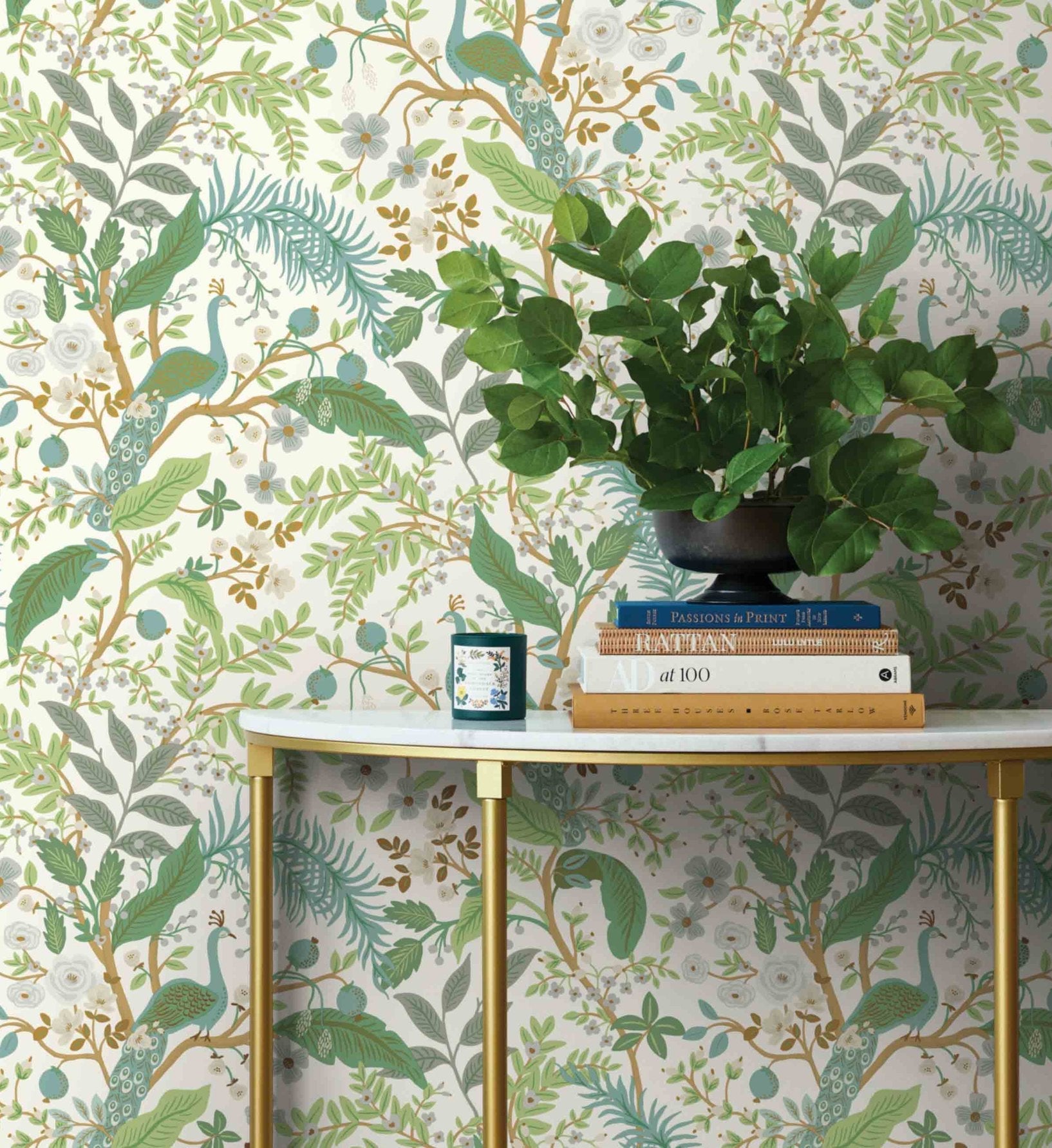 Peacock Garden Peel & Stick Wallpaper - White