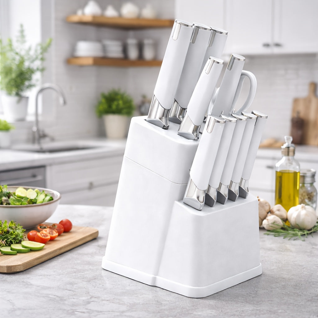 13-Piece Kitchen Knife Set with Block, Chef Bread Steak Knives Scissors Stainless Steel Colorful Cutlery Gift Set with Knife Holder