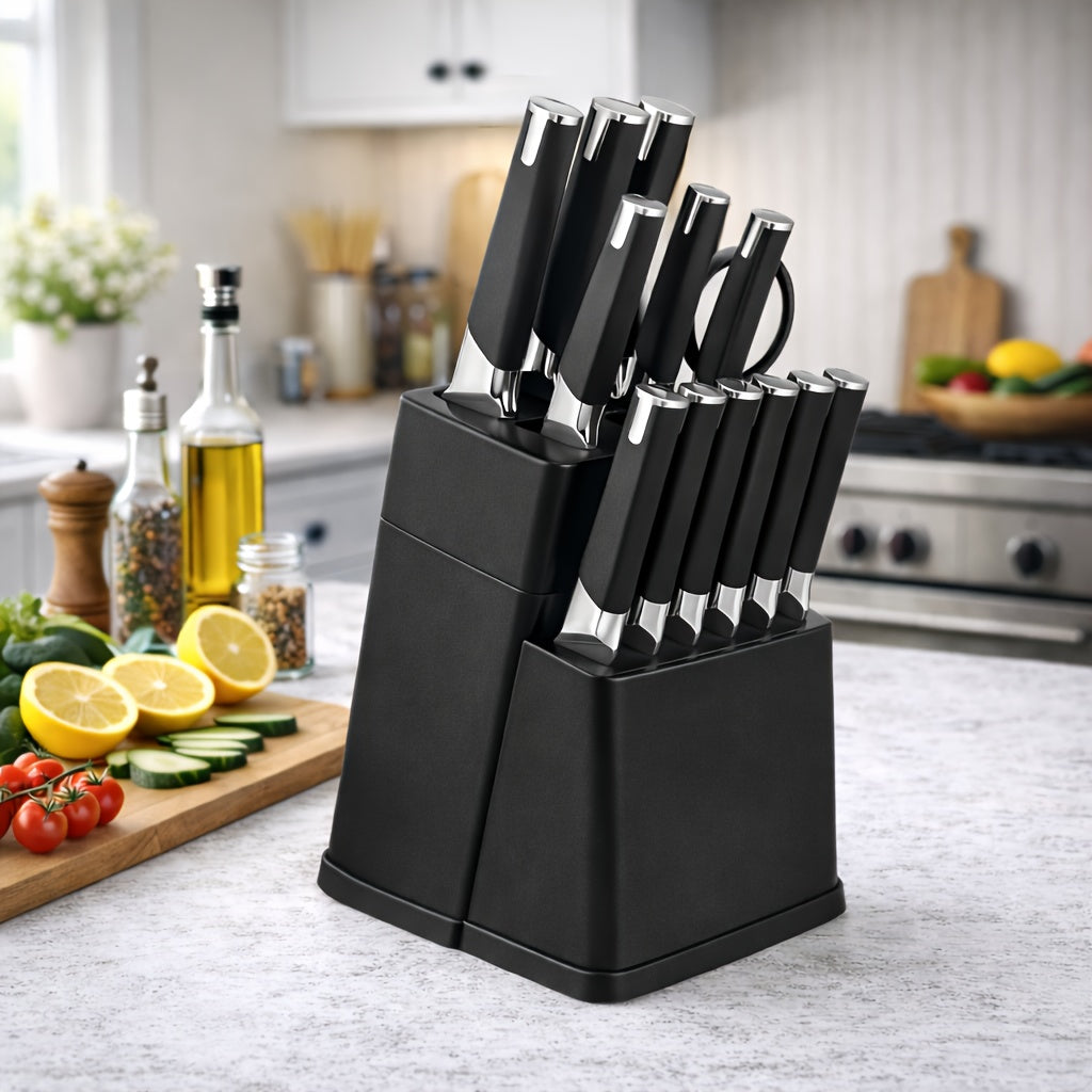 13-Piece Kitchen Knife Set with Block, Chef Bread Steak Knives Scissors Stainless Steel Colorful Cutlery Gift Set with Knife Holder